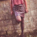 Leather mini skirt, brown