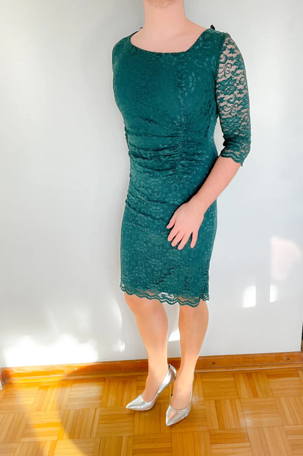 Elegant wedding-day outfit for a man in a dress or skirt