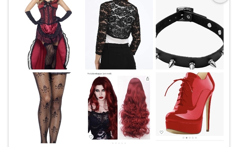 Vampire-inspired Halloween outfit with a black dress and red accents
